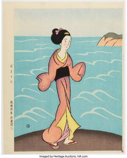Takehisa Yumeji (Japanese, 1884-1934) Hama-uta,: Takehisa Yumeji (Japanese, 1884-1934) Hama-uta, c. 1930s Woodblock print 12-5/8 x 10 inches (32.1 x 25.4 cm) (sheet, oban)