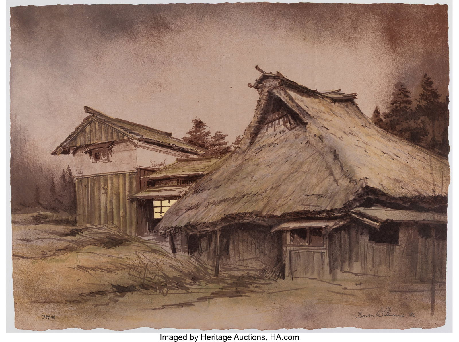 Brian Williams (Peruvian, b. 1950) A Group of Th: Brian Williams (Peruvian, b. 1950) A Group of Three Prints, Rural Japan, 1986 Lithograph 22-1/4 x 30-1/8 inches (56.5 x 76.5 cm) &lpa