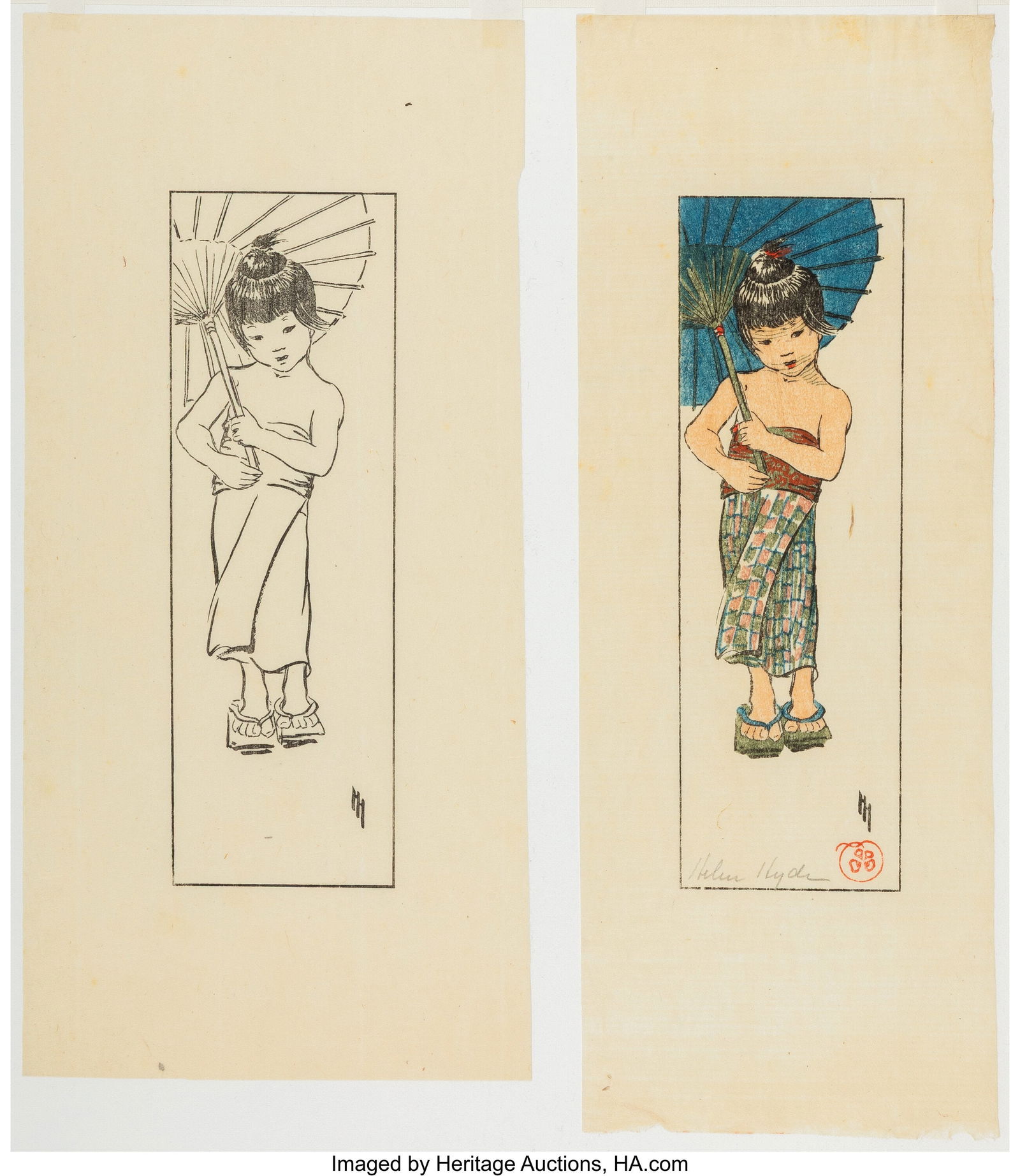 Helen Hyde (American, 1868-1919) A Summer Girl C: Helen Hyde (American, 1868-1919) A Summer Girl Colored Print and Keyblock Print, 1905 Woodblock print 11-3/4 x 4-3/8 inches (29.8 x 11.1 cm) &lpar