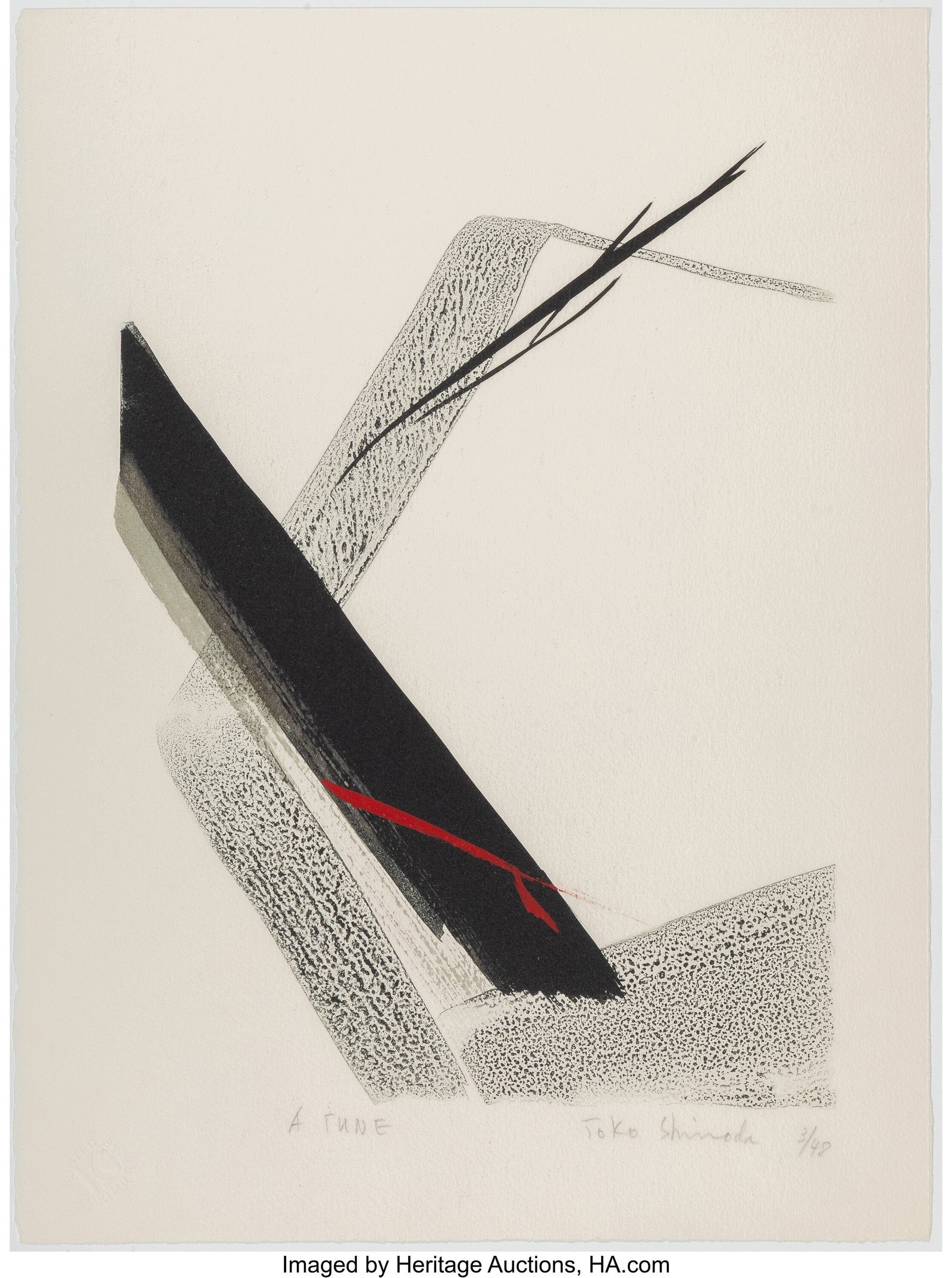 Shinoda Tōkō (Japanese, 1913-2021) A Tune, c. : Shinoda Tōkō (Japanese, 1913-2021) A Tune, c. 1990 Lithograph with hand-coloring on paper 15 x 11-1/8 inches (38.1 x 28.3 cm) &lpar