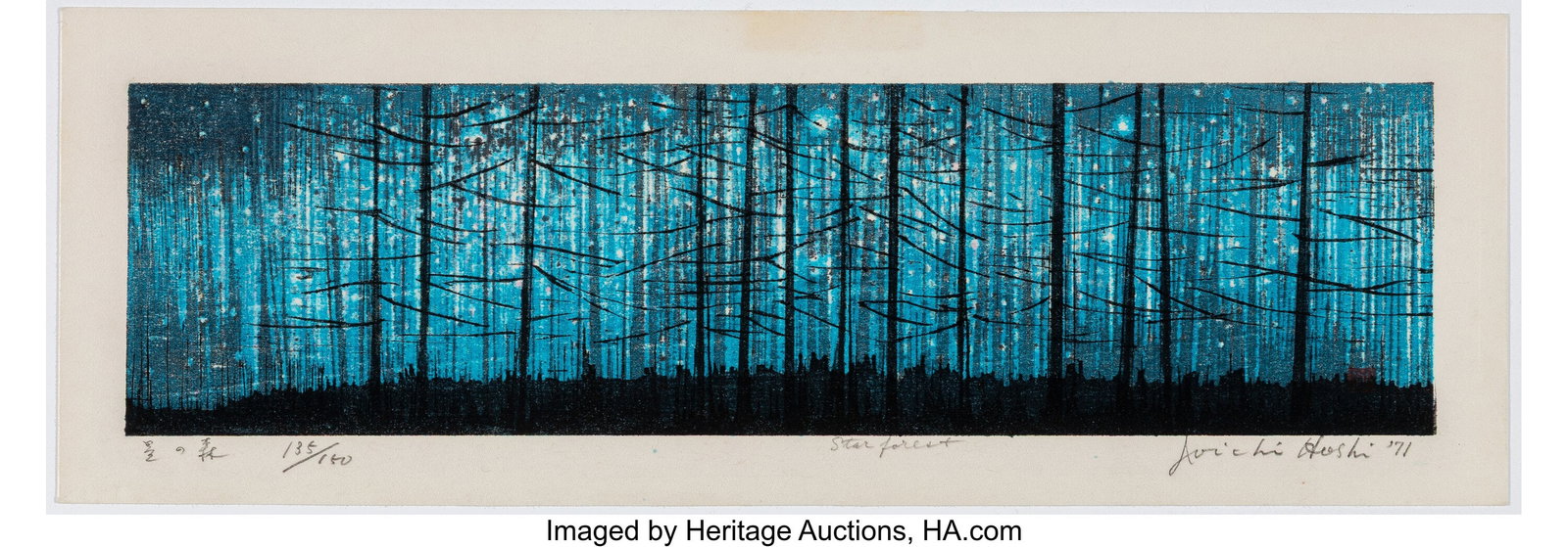 Hoshi Jōichi (Japanese , 1913-1979) Star Forest: Hoshi Jōichi (Japanese , 1913-1979) Star Forest, 1971 Woodblock print 5-5/8 x 16-1/4 inches (14.3 x 41.3 cm) (sheet) Numbered in p