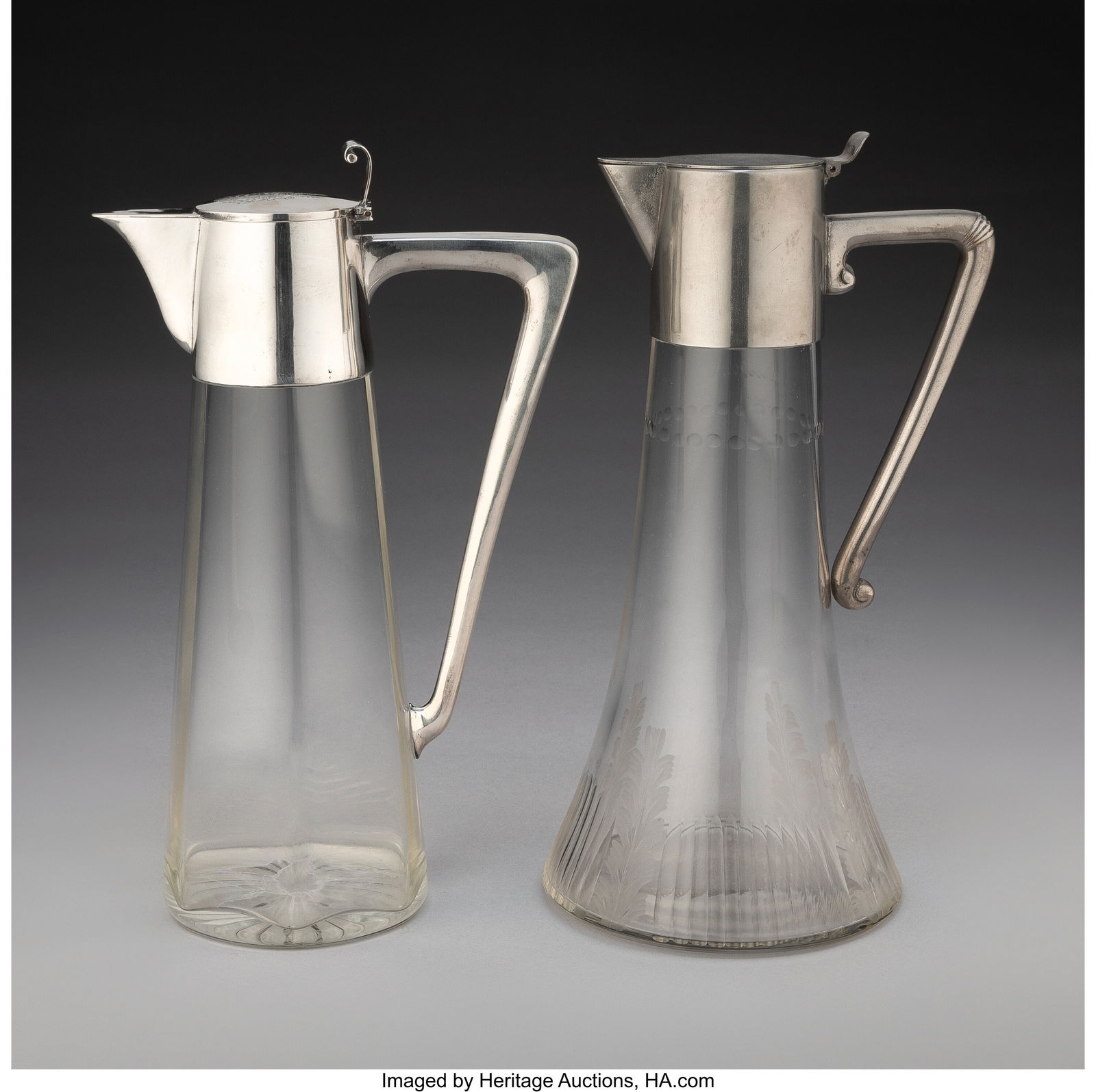 Two German Silver Mounted Glass Clarets, late 19 (1 of 5)