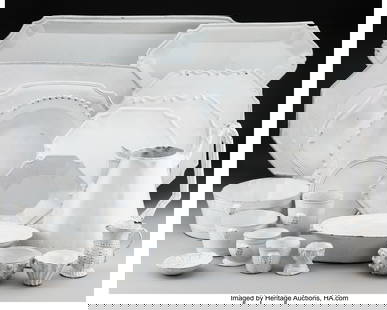 27217&colon; A Seventy-Piece Astier de Villatte Ceramic Dinne: A Seventy-Piece Astier de Villatte Ceramic Dinner Service&comma; late 20th century Marks to pitcher&colon; &lpar;maker's mark&rpar; 10-1&sol;2 x 10-1&sol;2 x 8 inches &lpar;26&period;7 x 26&period;7 x