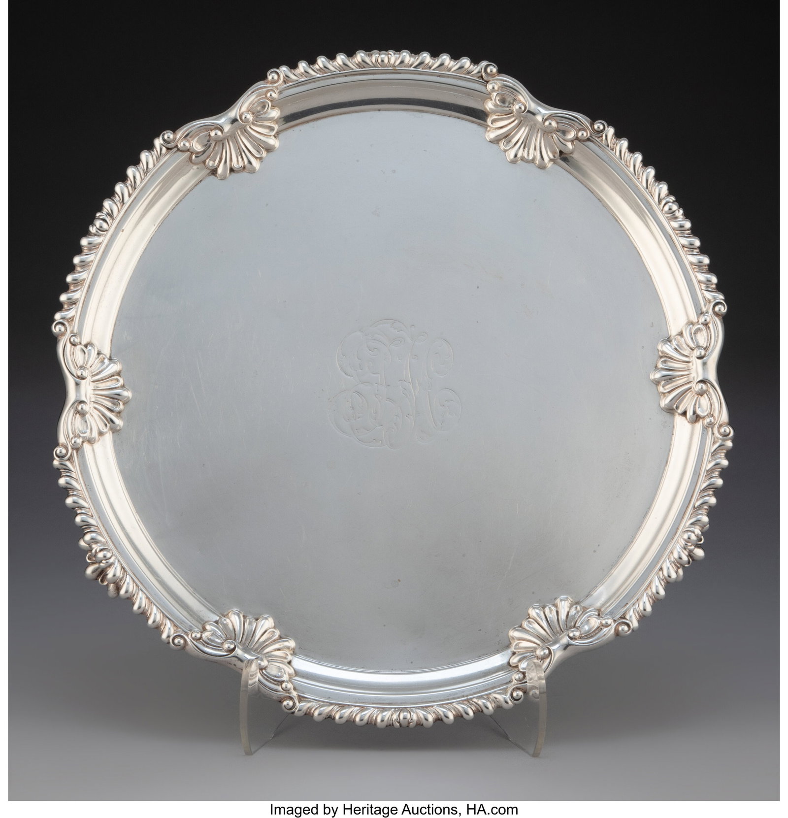 A Theodore B. Starr Silver Footed Tray, New York: A Theodore B. Starr Silver Footed Tray, New York, circa 1900 Marks: (griffin-S), THEODORE B. STARR, NEW YORK, STERLING, 350, 11 