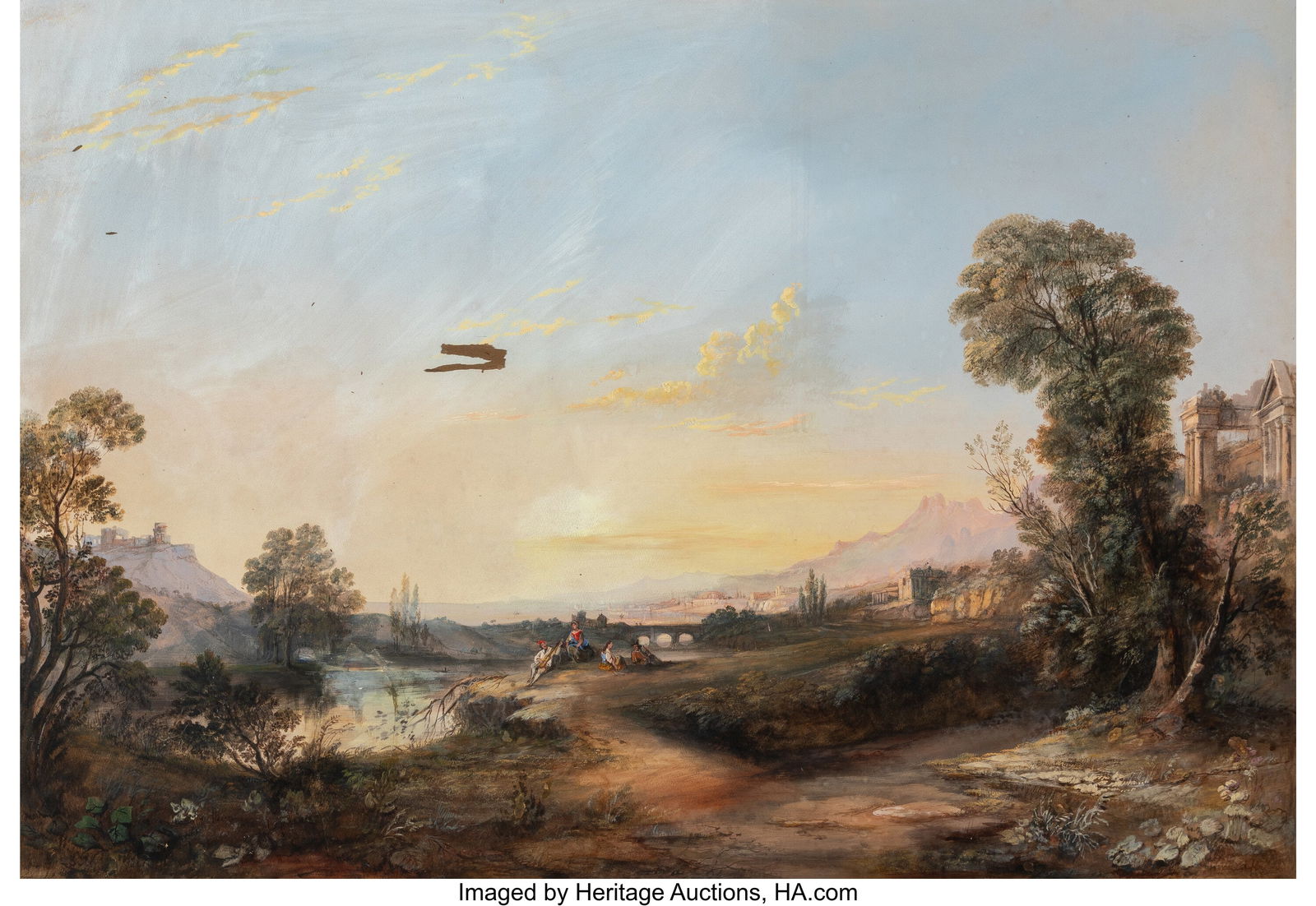 British School (19th Century) Figures seated in: British School (19th Century) Figures seated in a hilly landscape, ruins beyond Watercolor and gouache on paper 26 x 36-3/4 inches (66.0 x 93.3 cm) (si