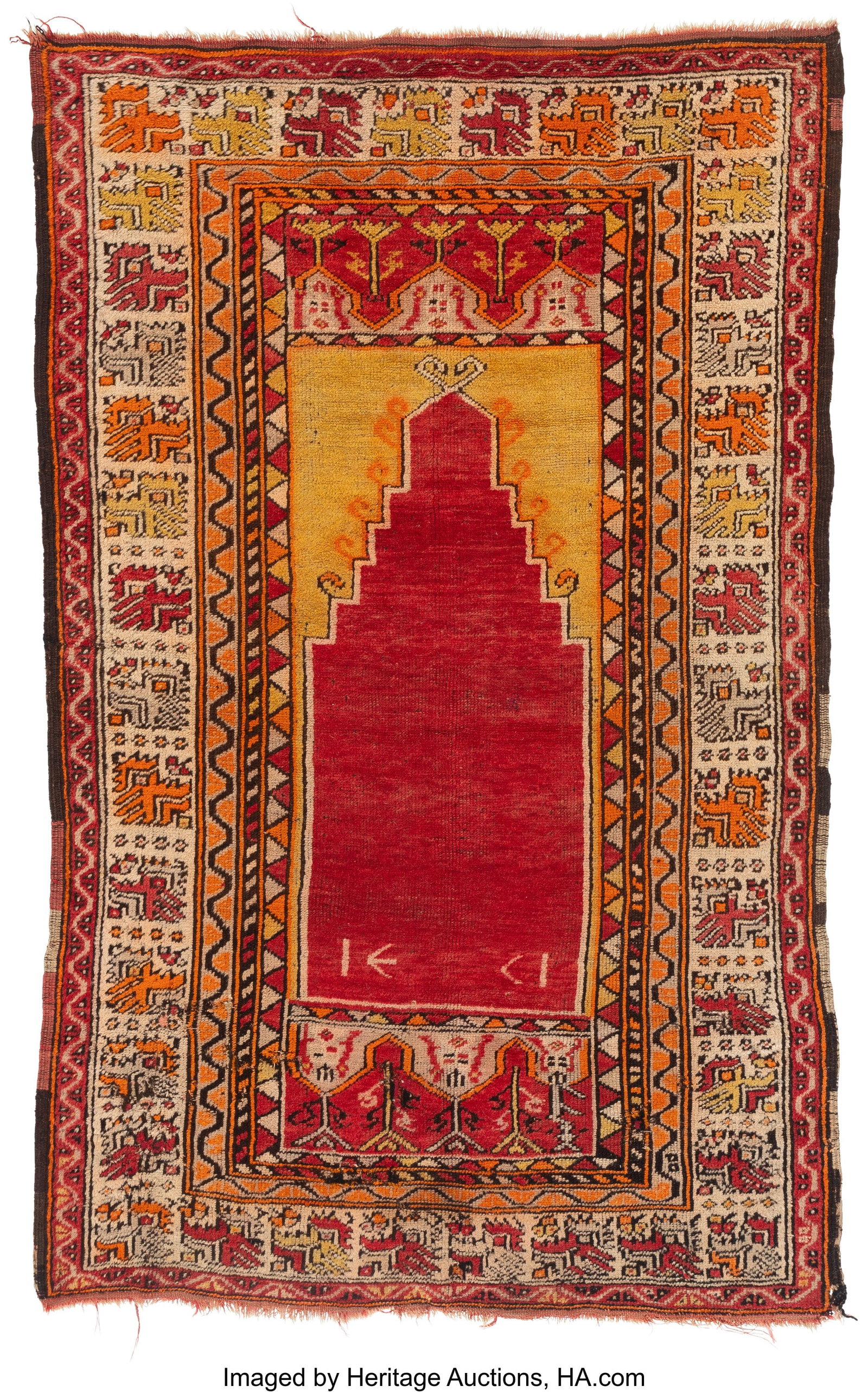 A Persian Mudjar Prayer Rug 72-1/2 x 46-1/2 inch: A Persian Mudjar Prayer Rug 72-1/2 x 46-1/2 inches (184.2 x 118.1 cm) Property from the Collection of Frederick H. Schrader, Napa Valley HID03101062020 &co