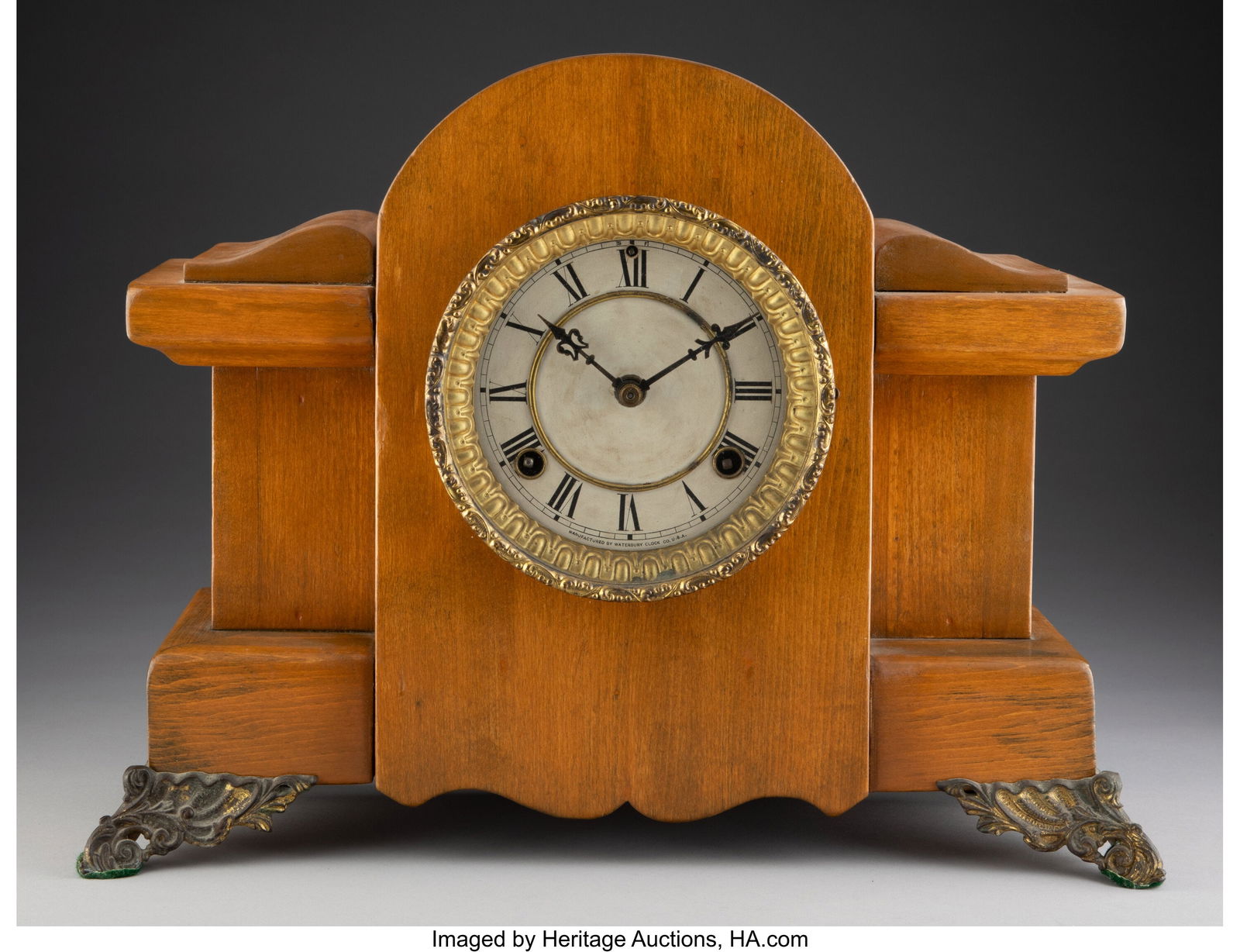 A Waterbury Clock Company Oak & Brass Mantel Clo (1 of 3)