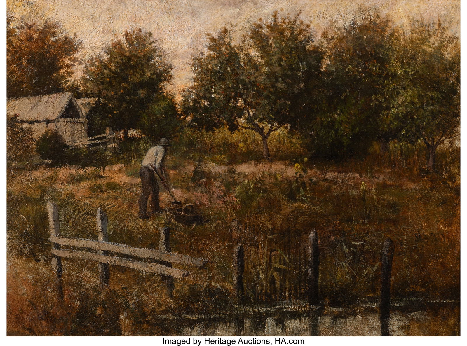 American School (19th Century) Southern Sharecro: American School (19th Century) Southern Sharecropper in Field Oil on Masonite 18 x 24 inches (45.7 x 61.0 cm) Signed lower left: H. Fay Property from the