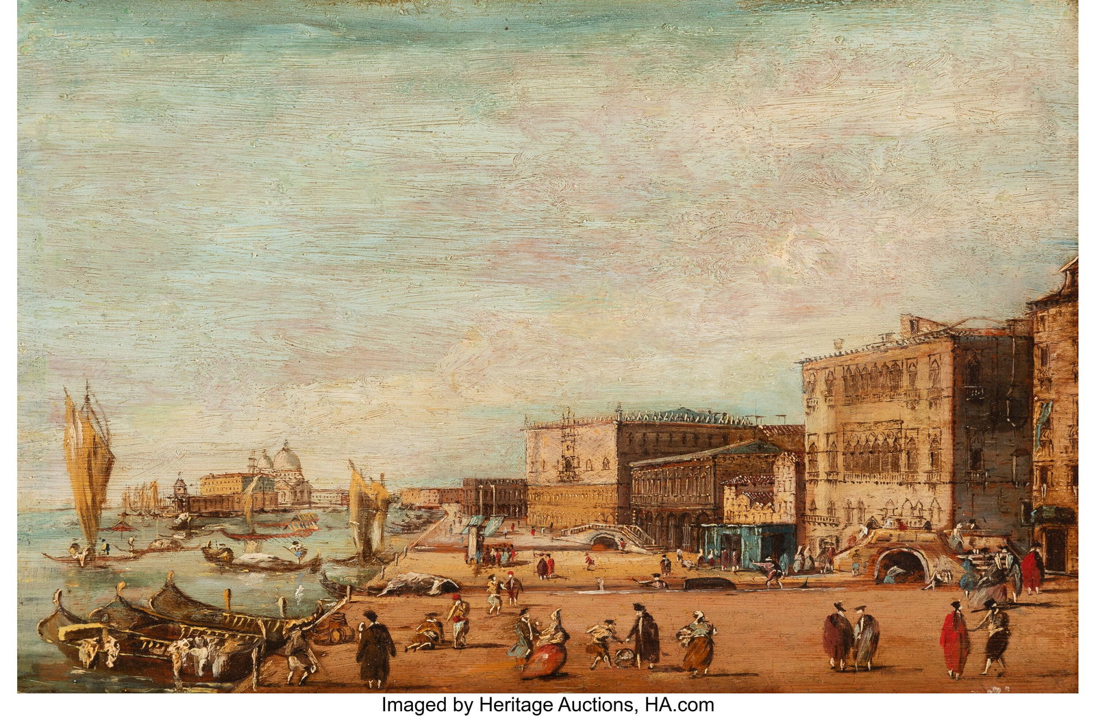Manner of Francesco Guardi (Italian, 1712-1793): Manner of Francesco Guardi (Italian, 1712-1793) Riva degli Schiavoni, Venice Oil on panel 12-1/2 x 18-1/4 inches (31.8 x 46.4 cm) PROVENANCE&colon