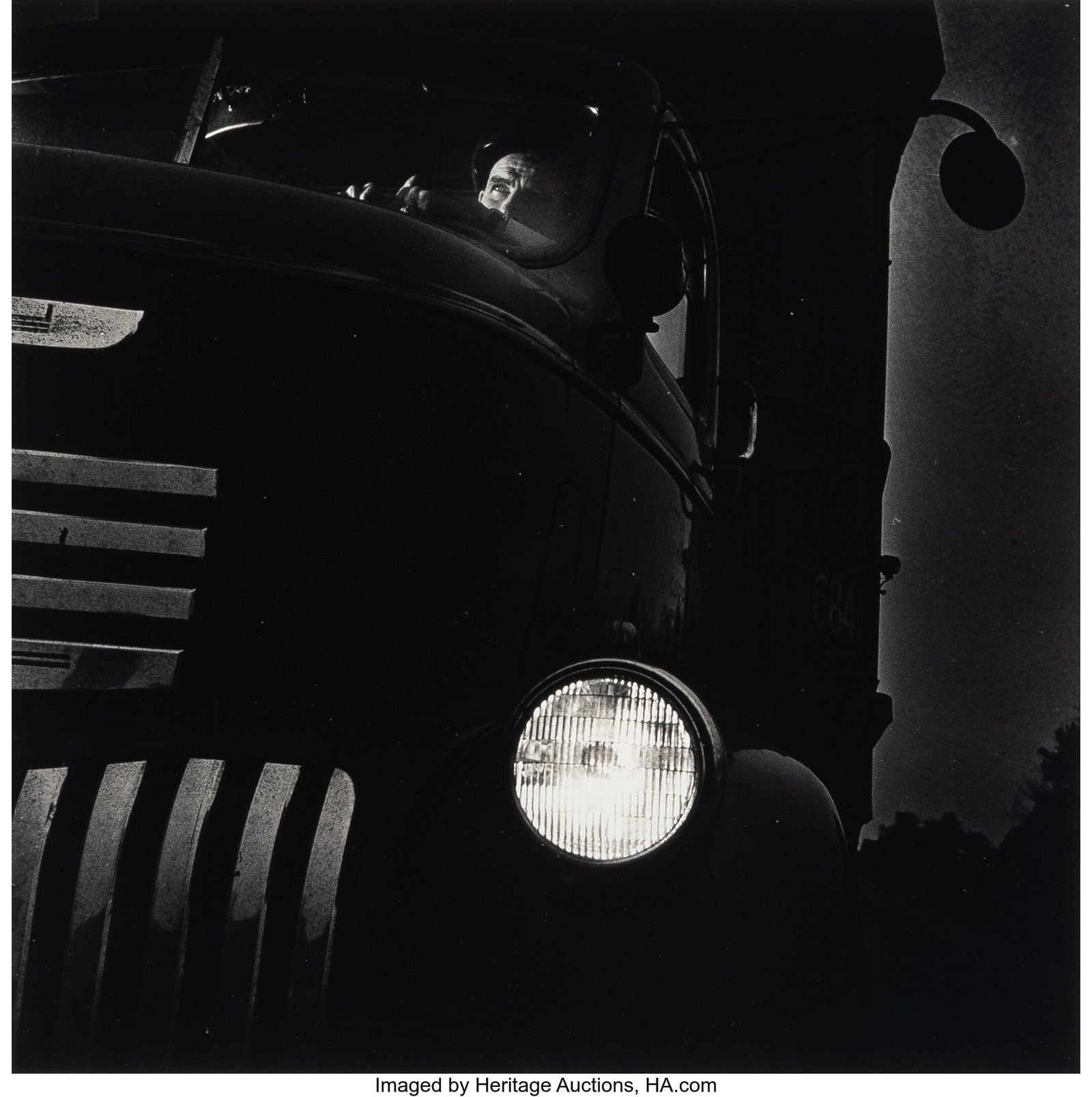 Sol Libsohn (American, 1914-2001) Charles Kitche: Sol Libsohn (American, 1914-2001) Charles Kitchen, Anchor Motor Freight Company trucker, driving at night on U.S. Highway 22, 1945 Gelatin silver print 