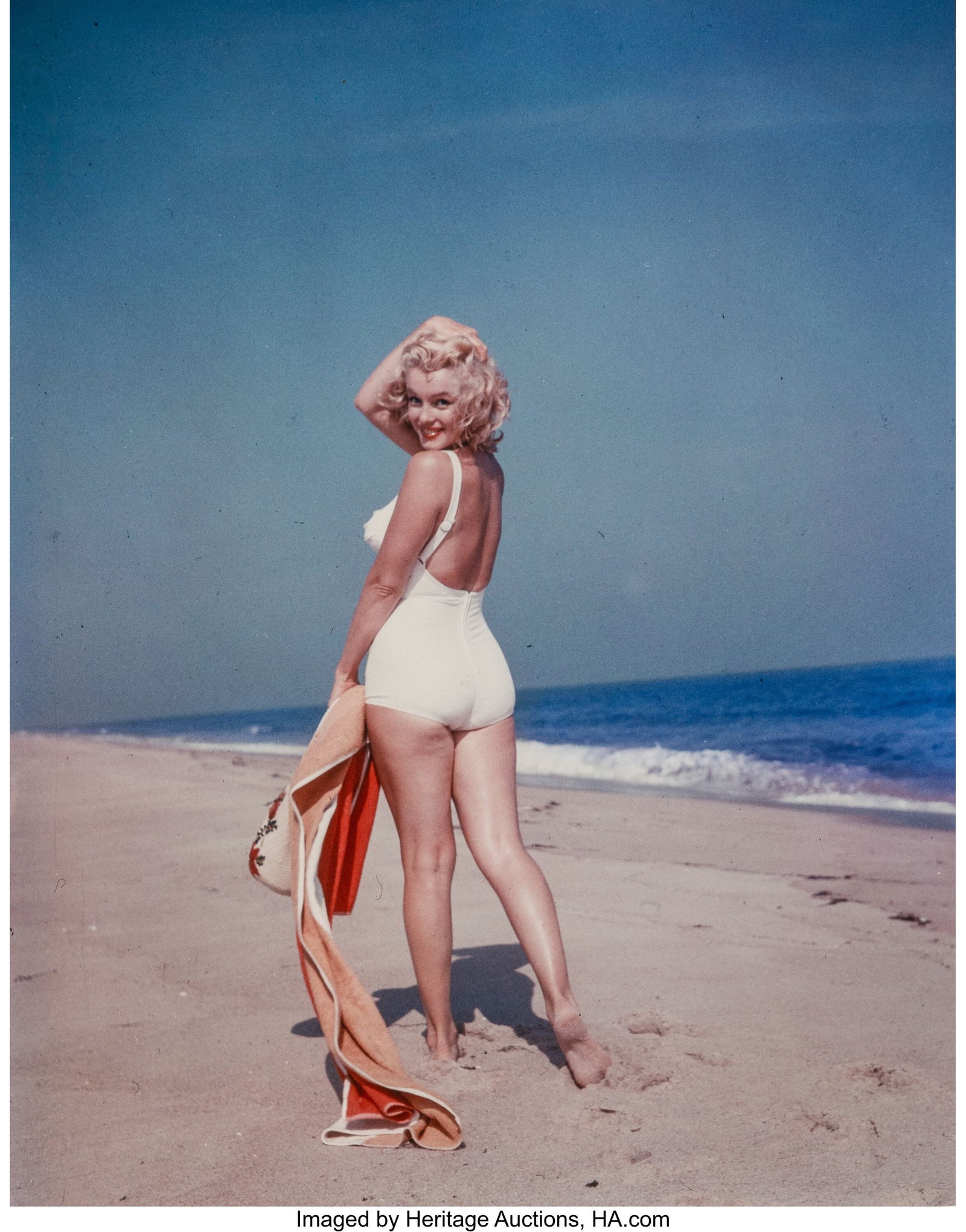 Sam Shaw (American, 1912-1999) Marilyn Monroe on: Sam Shaw (American, 1912-1999) Marilyn Monroe on Amagansett Beach, New York, 1957 Dye bleach print, printed later 14 x 11 inches (35.6 x 27.9 cm&rp