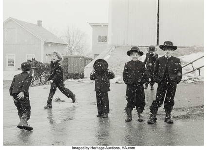 George Tice (American, 1938-2025) Amish Children: George Tice &lpar;American&comma; 1938-2025&rpar; Amish Children Playing in Snow&comma; Lancaster&comma; PA&comma; 1969 Gelatin silver print 9-5&sol;8 x 13-1&sol;4 inches &lpar;24&period;4 x 33&period
