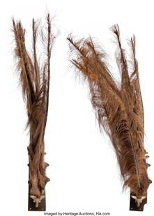 The Ten Commandments (Paramount, 1923), Pair of: The Ten Commandments &lpar;Paramount&comma; 1923&rpar;&comma; Pair of Horse Headdresses&period; Vintage pair of regal horse headdresses crafted from wood and peacock feathers&semi; wood crown measures