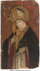 90218: Continental Medieval Painting of Saint Augustine