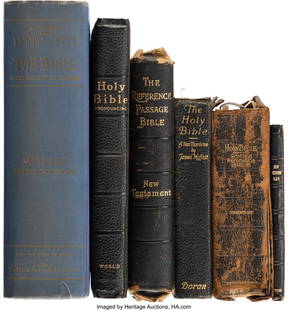 Cecil B. DeMille Personal Collection of (6) Bibl: Cecil B&period; DeMille Personal Collection of &lpar;6&rpar; Bibles&period; Vintage collection of &lpar;6&rpar; Bibles from DeMille's personal library including &lpar;1&rpar; blue hardback version of