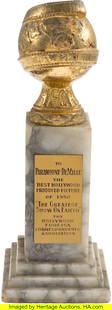 Cecil B. DeMille Golden Globe Award for The Grea: Cecil B&period; DeMille Golden Globe Award for The Greatest Show on Earth &lpar;1952&rpar;&period; Vintage Golden Globe award crafted from marble and metal measuring 3&period;25" x 3&period;35" x 9"&p