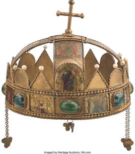 The Crusades (Paramount, 1935), Hans von Twardow: The Crusades &lpar;Paramount&comma; 1935&rpar;&comma; Hans von Twardowski "Nicholas&comma; Count of Hungary" Hero Crown&period; Vintage gold-hued crown crafted from copper with metal and glass accents