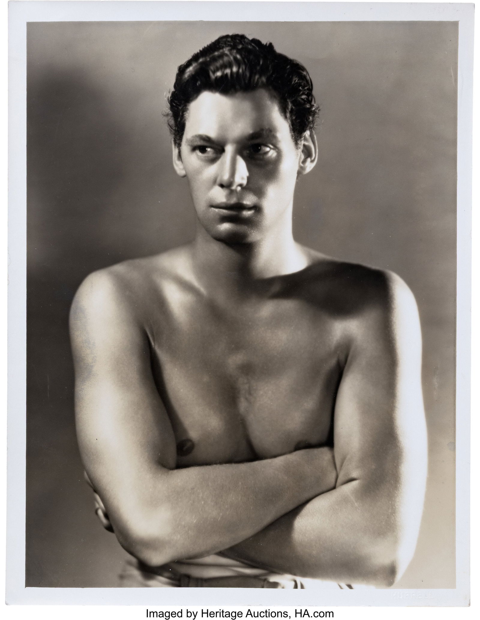 Johnny Weismuller in Tarzan the Ape Man (MGM, 19: Johnny Weismuller in Tarzan the Ape Man (MGM, 1932), 13" x 10" Original Portrait Gallery Photograph by George Hurrell. Vintage gelatin silver semi-gloss double-weight 13"