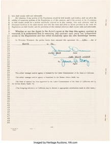 89070: James Dean Signed Agency (Artist's Manager) Cont
