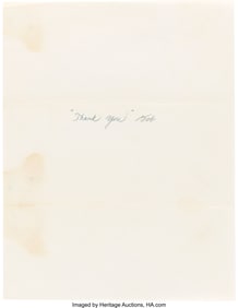 89075: Bruce Lee Handwritten Unsigned "Thank You" Note
