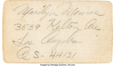89190: Marilyn Monroe Handwritten Signature and Address