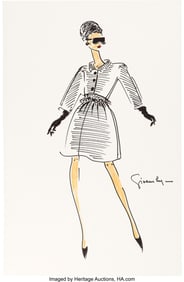 89207: Audrey Hepburn Black Skirt Suit Sketch by Hubert
