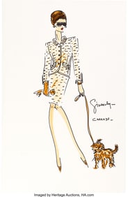 89209: Audrey Hepburn Brown Skirt Suit Sketch by Hubert