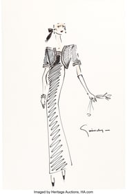 89216: Audrey Hepburn Gown Sketch by Hubert de Givenchy