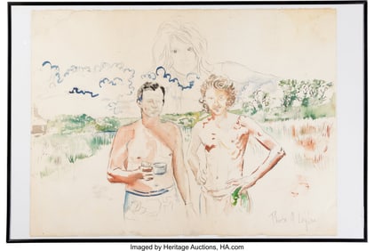 89296: Pencil and Watercolor Portrait of Peter Beard an