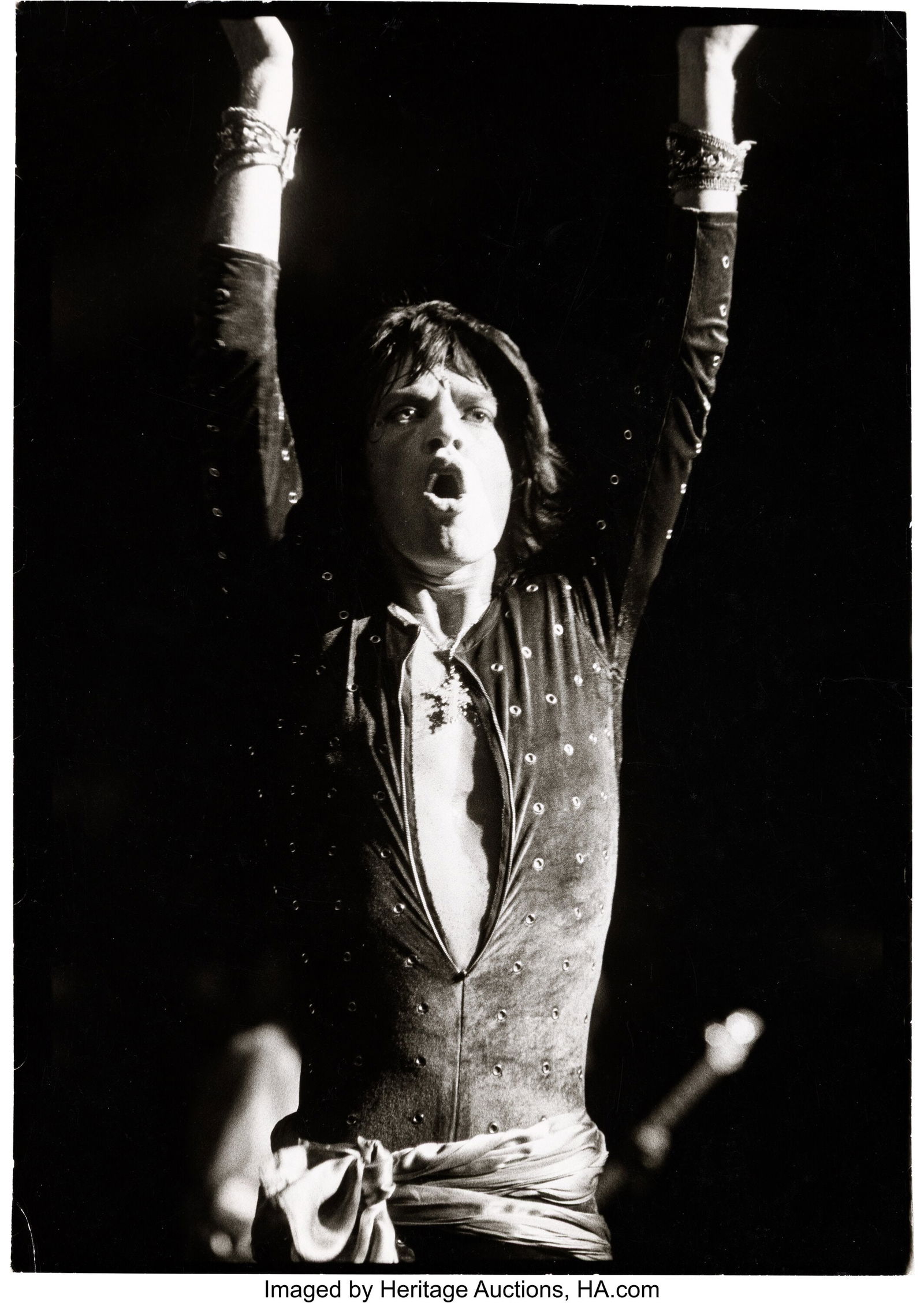 Mick Jagger, Madison Square Garden, New York Cit: Mick Jagger, Madison Square Garden, New York City, July 1972, 14" x 11" and 13.5" x 9.75" Original Custom Photographs (4) by Peter Beard. Vintage