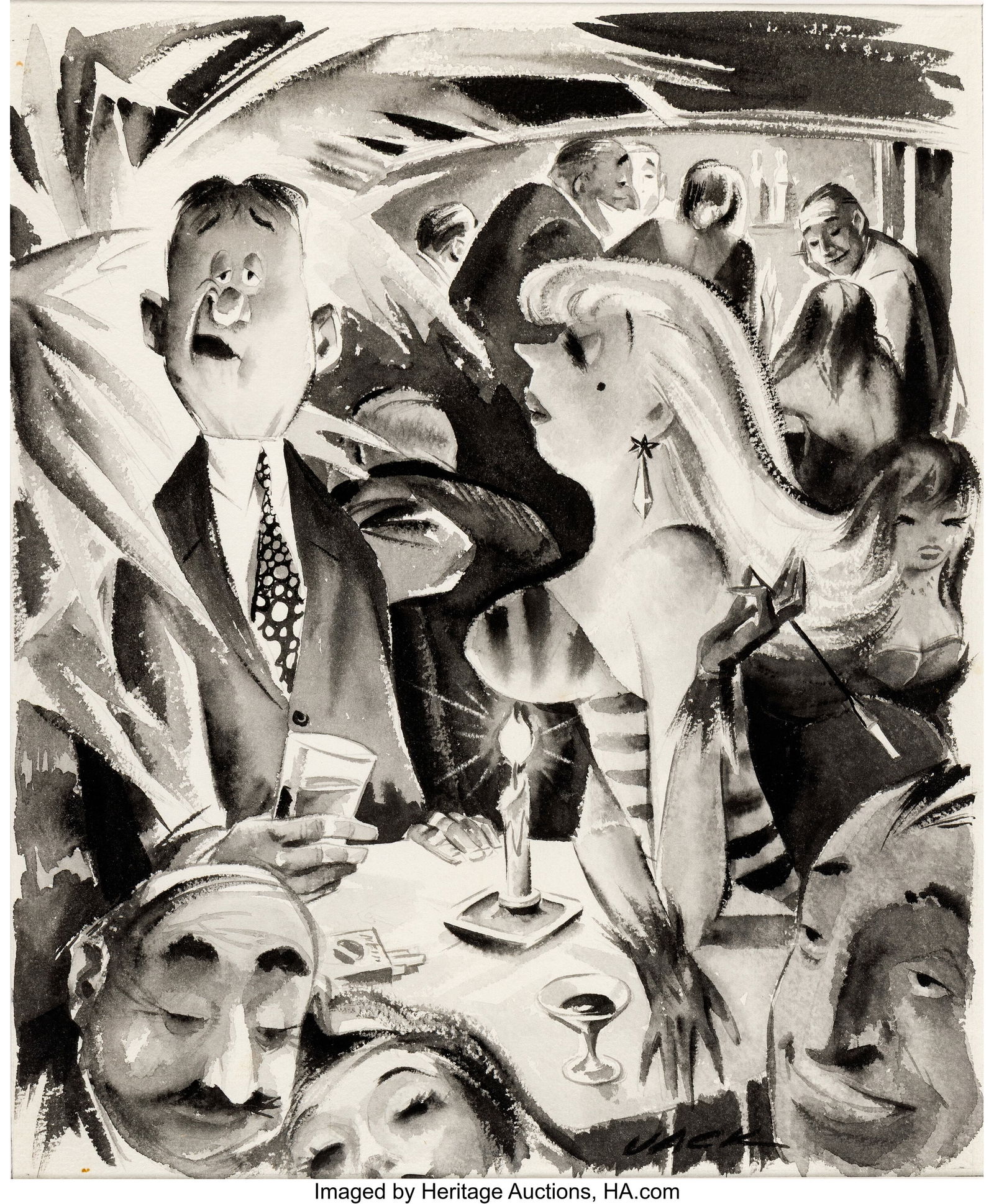 Jack Cole "I Could Swear I Smell Burning Rubber": Jack Cole "I Could Swear I Smell Burning Rubber" Original Playboy Cartoon Art (ca. 1954). Vintage original Playboy magazine cartoon accomplished in ink wash on 11.25" x