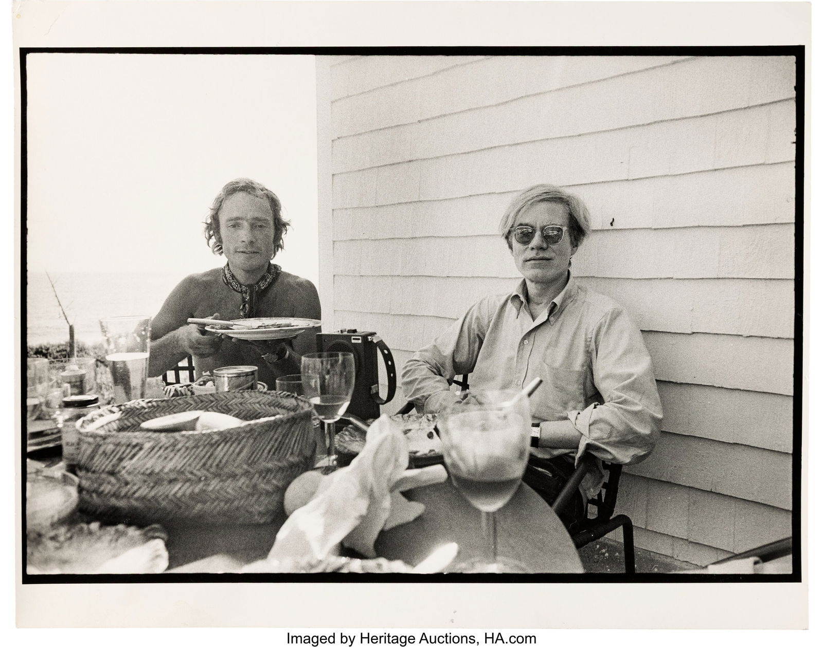 Andy Warhol Before Rolling Stones "Tour of the A: Andy Warhol Before Rolling Stones "Tour of the Americas," Montauk, Long Island, Spring of 1975, 9.25" x 13.5" Original Custom Photograph by Peter Beard. Vi