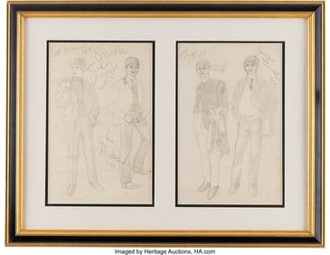 89345: The Beatles, Signed Sketch Drawings in a Matted
