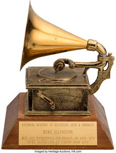 Duke Ellington at Fargo, 1940 Live Grammy Award.: Duke Ellington at Fargo&comma; 1940 Live Grammy Award&period; Vintage original one-of-a-kind Grammy award crafted for the 1979 Grammy award ceremony&comma; constructed of a brass ornamental gramophone