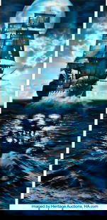 Pirates of the Caribbean: The Curse of the Black: Pirates of the Caribbean: The Curse of the Black Pearl (Buena Vista, 2003; Created ca. 2011), Original Artwork of the "Black Pearl" by John Rowe.