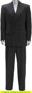 Addams Family Values (MGM, 1994), Raul Julia "Go: Addams Family Values (MGM, 1994), Raul Julia "Gomez" Suit. Original (2) piece signature slate gray and navy pinstripe wool suit including (1) double-br