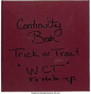 Trick 'r Treat (Warner Bros., 2007), Continuity: Trick 'r Treat (Warner Bros., 2007), Continuity and FX Make Up Binder. Original red Avery binder full of schedules, make-up photos, time sheets,