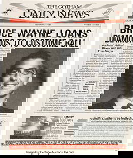 Batman and Robin (Warner Bros., 1997), "Save the: Batman and Robin (Warner Bros., 1997), "Save the Rainforest" Costume Ball Invitation and Gotham Daily News Newspaper. Original prop invitation and