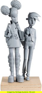 Wendell & Wild (Netflix, 2022), Kat and Raul Maq: Wendell & Wild (Netflix, 2022), Kat and Raul Maquettes. Original pair of cast resin character maquettes measuring 6" x 12" x 5" overall mounted to a 6" x 1" perforated