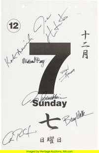Pearl Harbor (Touchstone, 2001), Calendar Page S: Pearl Harbor (Touchstone, 2001), Calendar Page Signed by Michael Bay, Ben Affleck, and Cast. Original calendar page featured in Pearl Harbor, printed