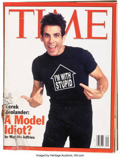 Zoolander (Paramount, 2001), Ben Stiller "Derek: Zoolander (Paramount, 2001), Ben Stiller "Derek Zoolander" Time Magazine Prop. Original Zoolander Time magazine prop, the front cover features Derek wearing an