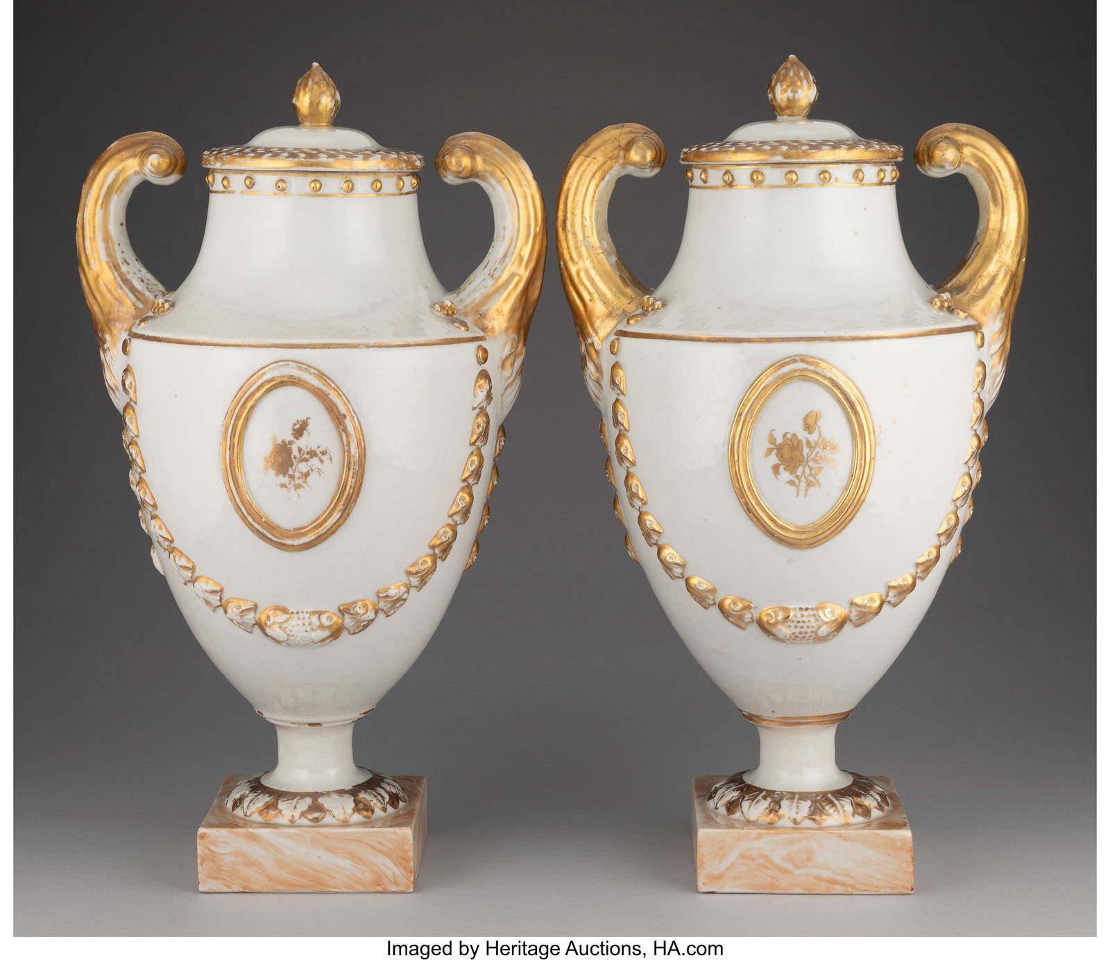 27001: A Pair of Chinese Export Partial Gilt Porcelain Cov