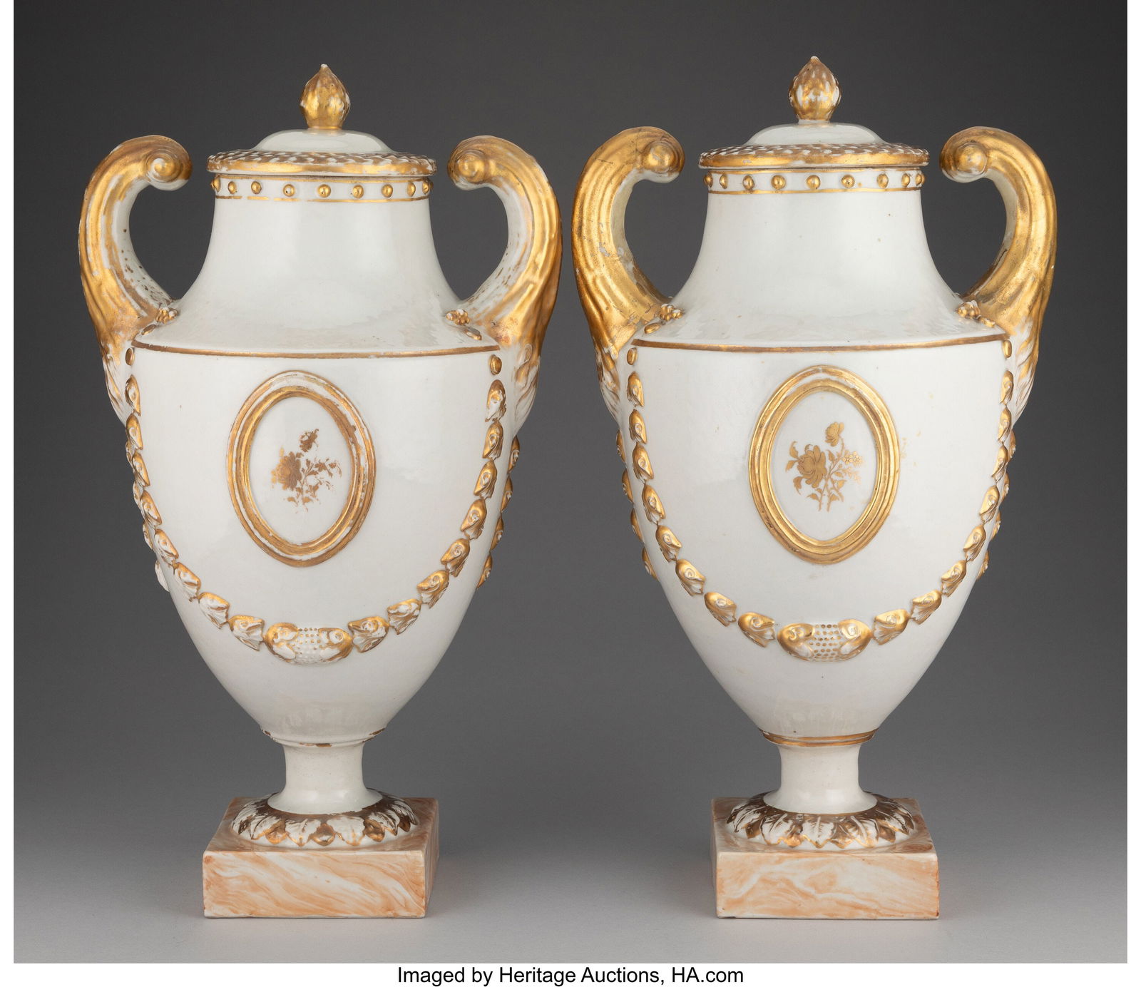 27001: A Pair of Chinese Export Partial Gilt Porcelain Cov