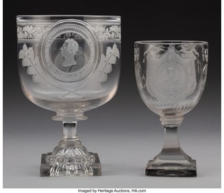 27041: Two Engraved Glass Goblets 7-3/4 x 5-1/8 inches
