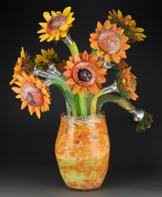 27042: Tim Shaw Sunflower Lamp Blown glass 36 inches (9