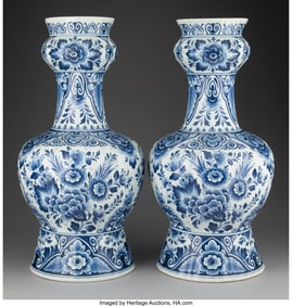 27009: A Pair of Delft Blue and White Vases, 20th centu