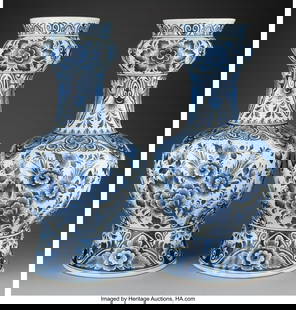 A Pair of Delft Blue and White Vases, 20th centu: A Pair of Delft Blue and White Vases&comma; 20th century Marks&colon; 040VB&period;&comma; OUD &lpar;cypher&rpar;&comma; DELFT&comma; MADE IN HOLLAND 19 x 8-3&sol;4 x 8-3&sol;4 inches &lpar;48&period;