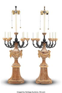 A Pair of Marbro Lamp Co. Carved Wood and Patina: A Pair of Marbro Lamp Co. Carved Wood and Patinated Metal Lamps, mid-20th century Marks: LEVITON, Underwriters' Laboratories Inc., INSPECTED PORTABLE LAMP ISSUE N