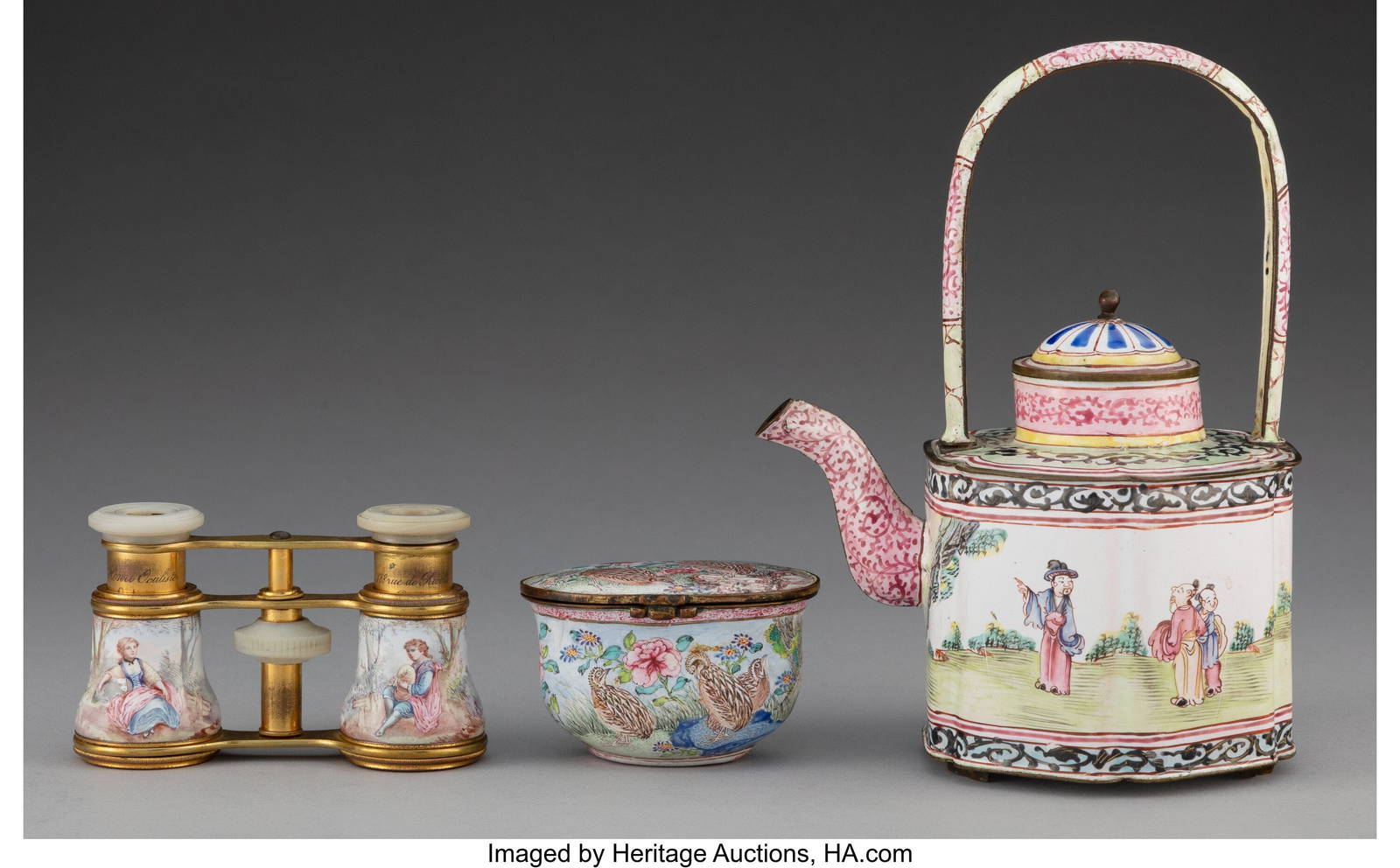 27070: A Set of Three Chinese Export Canton Enamel Tabl