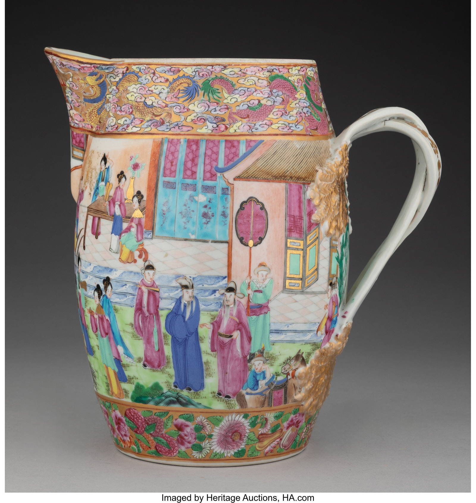 27071: A Chinese Export Enameled Pitcher 9-1/2 x 9-3/8